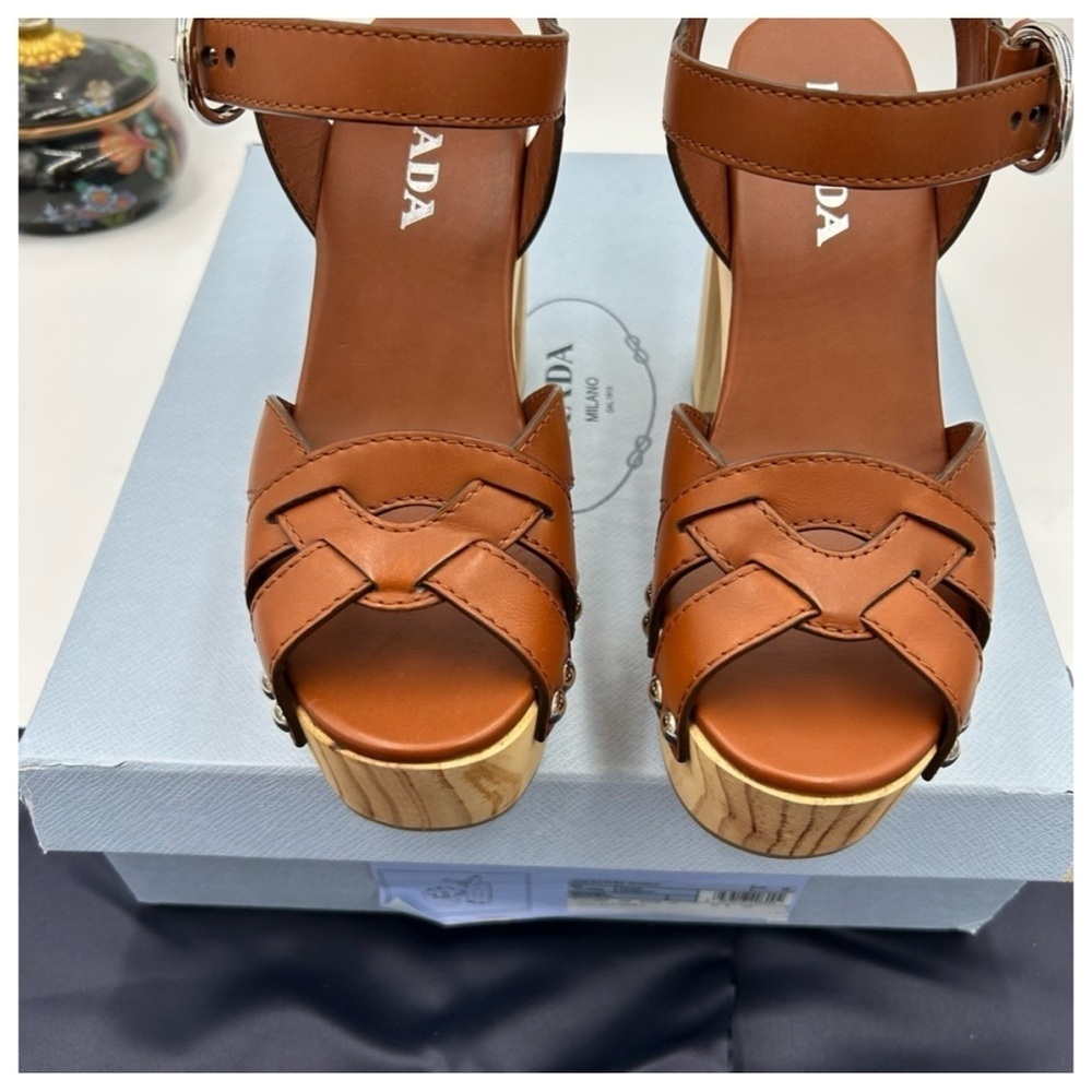 Prada wooden heel platform, leather sandals, size 38 made in Italy - Picture 6 of 8